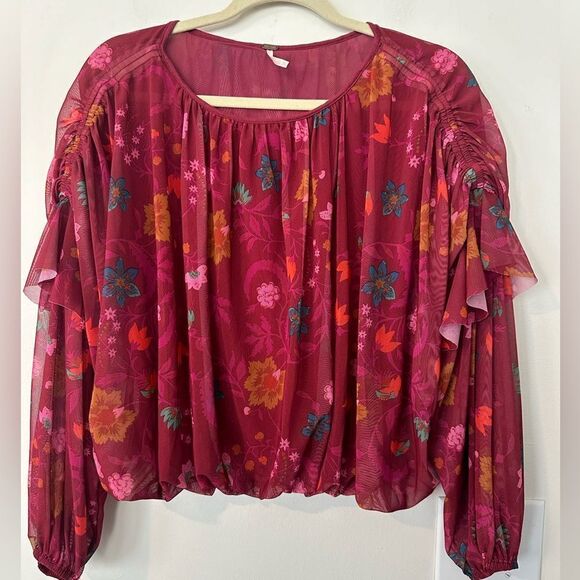 Free People Floral Chiffon Ruffled Blouse XS - Picture 3 of 9